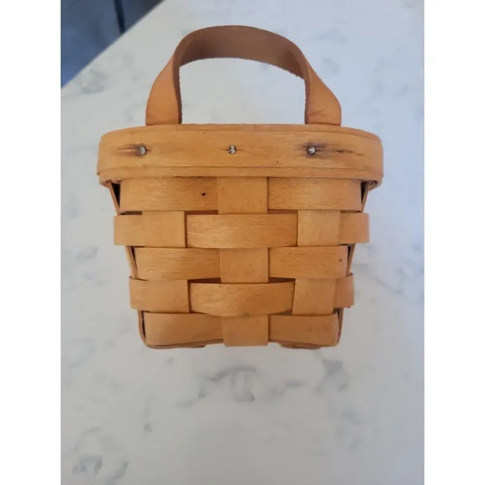 Authentic VTG Longaberger '95 Wood Split Basket Leather Handles Signed